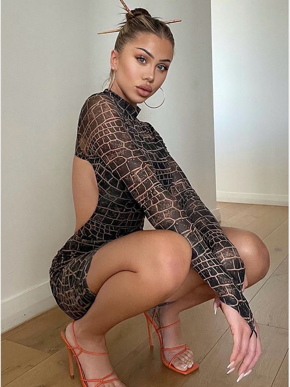 🌺Fashion Nova Black Croc-Print Open-Back Mini Dress🌺